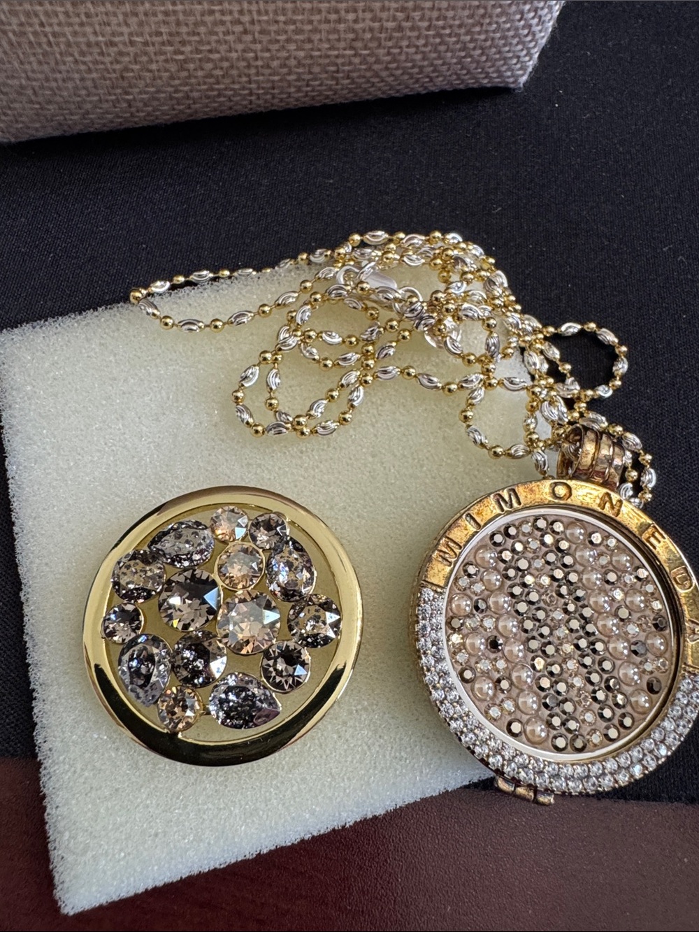 MiMoneda Sterling GoldTone Crystal Pavé Locket Necklace w/ Dual Pendant choices